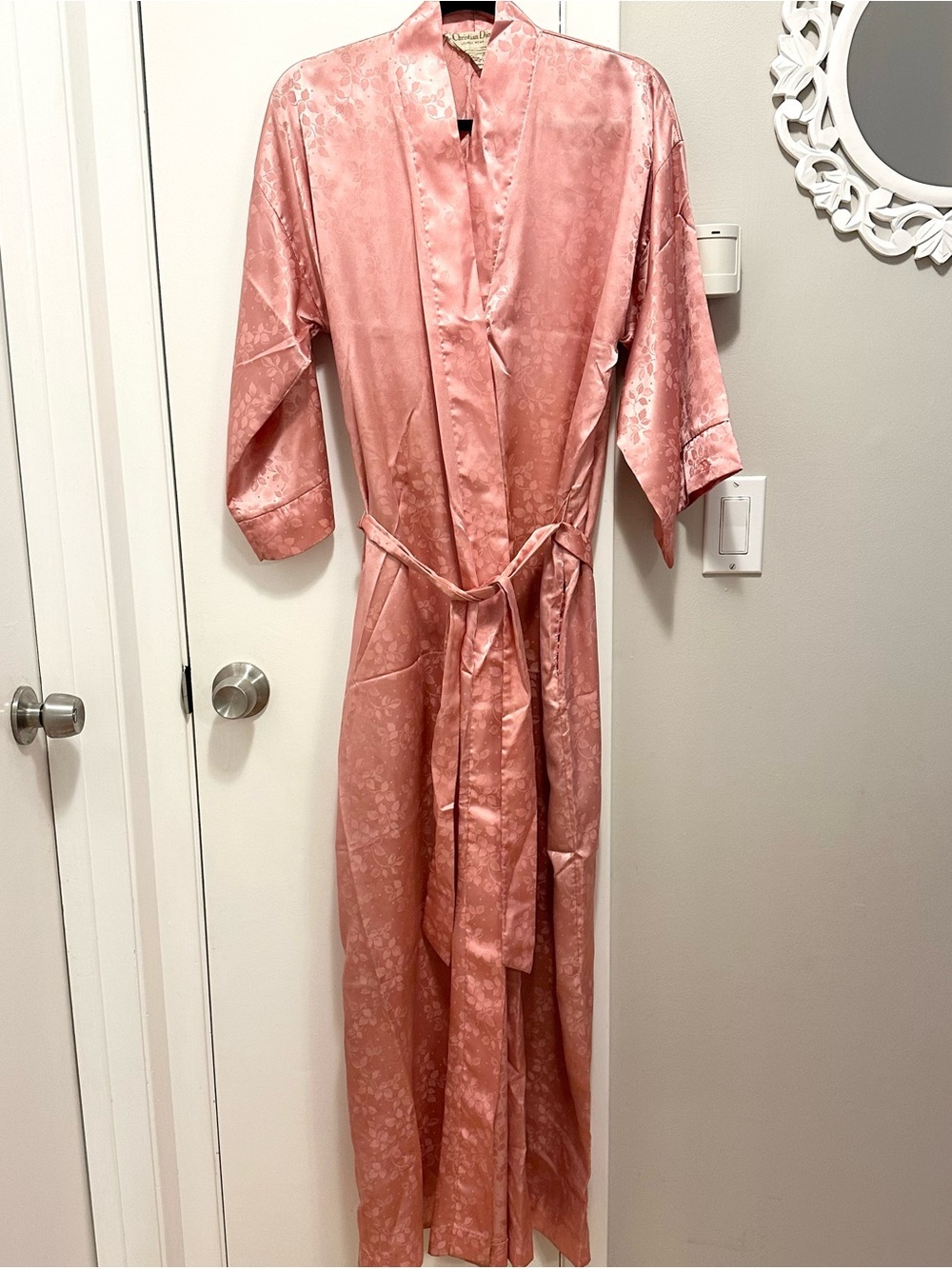 Vintage Christian Dior B Altman & Co Belted Pink Floral Satin Robe S Lingerie